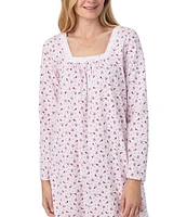 Carole Hochman Long Sleeve Square Neck Jersey Knit Cardinal Floral Print Ballet Nightgown