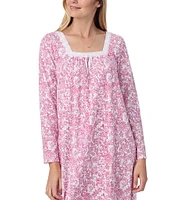 Carole Hochman Long Sleeve Square Neck Jersey Knit Floral Print Ballet Nightgown