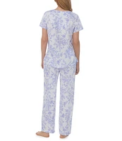 Carole Hochman Petite Size Floral Short Sleeve Square Neck Cotton Pant Pajama Set