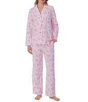 Carole Hochman Petite Size Long Sleeve Notch Collar Cotton Jersey Paisley Pajama Set