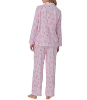 Carole Hochman Petite Size Long Sleeve Notch Collar Cotton Jersey Paisley Pajama Set