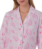 Carole Hochman Petite Size Long Sleeve Notch Collar Cotton Jersey Paisley Pajama Set