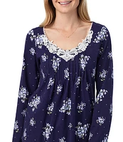 Carole Hochman Petite Size Navy Floral Print Long Sleeve V-Neck Cotton Jersey Pant Pajama Set