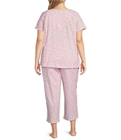 Carole Hochman Plus Size Butterfly Print Short Sleeve V-Neck Jersey Knit Cotton Capri Pajama Set