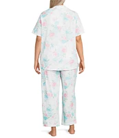 Carole Hochman Plus Size Floral Print Short Sleeve Notch Collar Jersey Knit Capri Pajama Set