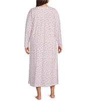 Carole Hochman Plus Size Long Sleeve Square Neck Jersey Knit Cardinal Floral Print Ballet Nightgown