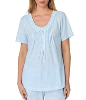 Carole Hochman Printed Short Sleeve Round Neck Jersey Knit Cotton Cropped Pajama Set