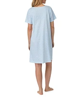 Carole Hochman Printed Short Sleeve Round Neck Jersey Knit Cotton Short Nightgown