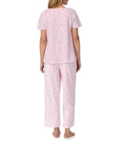 Carole Hochman Printed Short Sleeve V-Neck Jersey Knit Cotton Capri Pajama Set