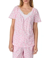 Carole Hochman Printed Short Sleeve V-Neck Jersey Knit Cotton Capri Pajama Set