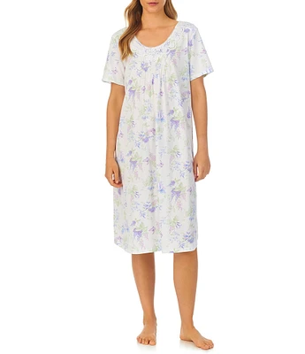 Carole Hochman Short Sleeve Scoop Neck Cotton Knit Butterfly Floral Print Waltz Nightgown