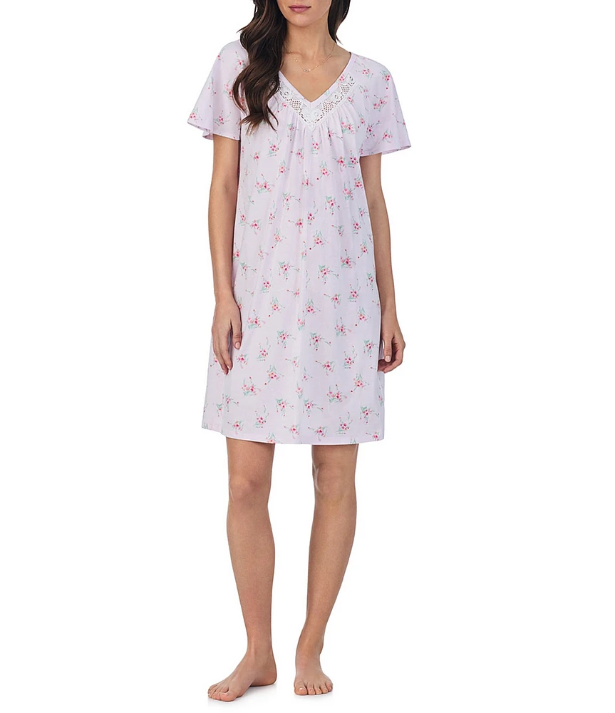 Carole Hochman Short Sleeve V-Neck Floral Jersey Knit Nightgown