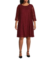 Caroline Plus Size Floral Lace Round Neck 3/4 Sleeve Bodice Lined Shift Dress