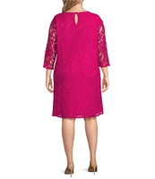 Caroline Plus Size Floral Lace Round Neck 3/4 Sleeve Bodice Lined Shift Dress