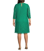 Caroline Plus Size Floral Lace Round Neck 3/4 Sleeve Bodice Lined Shift Dress