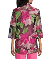 Caroline Rose Abundant Blooms Embroidered Mesh 3/4 Sleeve Open-Front Jacket