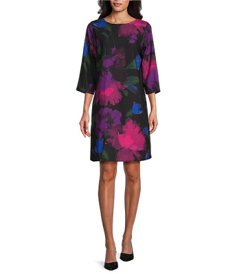 Caroline Rose Autumn Allure Print Scoop Neck 3/4 Sleeve A-Line Dress