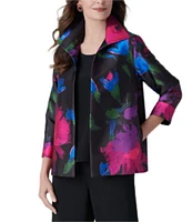 Caroline Rose Autumn Allure Print Spread Collar Bracelet Sleeve Open-Front Statement Jacket