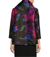 Caroline Rose Autumn Allure Print Spread Collar Bracelet Sleeve Open-Front Statement Jacket