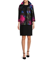 Caroline Rose Autumn Allure Print Spread Collar Bracelet Sleeve Open-Front Statement Jacket