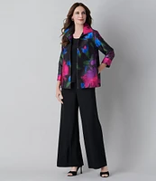 Caroline Rose Autumn Allure Print Spread Collar Bracelet Sleeve Open-Front Statement Jacket