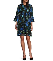 Caroline Rose Bella Embroidered Blooms Mesh Knit Drape Neck 3/4 Bell Sleeve Jacket