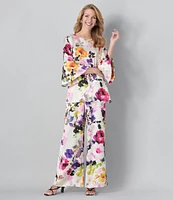 Caroline Rose Bella Floral Satin Scoop Neck 3/4 Soft Bell Sleeve Coordinating A-Line Tunic