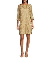 Caroline Rose Bella Soiree Embroidered Mesh Lace 3/4 Bell Sleeve Shift Dress