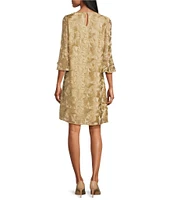 Caroline Rose Bella Soiree Embroidered Mesh Lace 3/4 Bell Sleeve Shift Dress