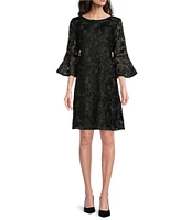 Caroline Rose Bella Soiree Embroidered Mesh Lace 3/4 Bell Sleeve Shift Dress