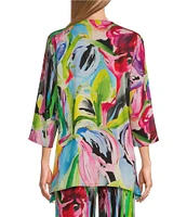 Caroline Rose Brilliant Bouquet Breezy Stretch Woven V-Neck 3/4 Sleeve Coordinating Tunic