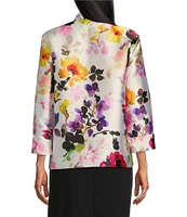 Caroline Rose Brilliant Bouquet Floral Print Mandarin Collar Bracelet Sleeve Button-Front Boxy Jacket