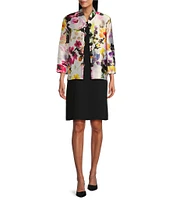 Caroline Rose Brilliant Bouquet Floral Print Mandarin Collar Bracelet Sleeve Button-Front Boxy Jacket