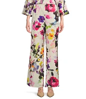Caroline Rose Brilliant Floral Bouquet Print Satin Coordinating Wide-Leg Pull-On Pants