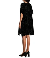 Caroline Rose Burnout Velvet Zebra Pattern Scoop Neck Short Sleeve Shift Dress