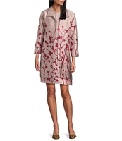 Caroline Rose Cherry Blossom Print Satin Jacquard Notch Collar 3/4 Sleeve Open-Front Statement Jacket
