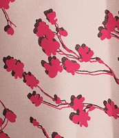 Caroline Rose Cherry Blossom Print Satin Jacquard Notch Collar 3/4 Sleeve Open-Front Statement Jacket