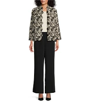 Caroline Rose Circle Back Abstract Print Jacquard Mandarin Collar Bracelet Sleeve Button Front Statement Jacket