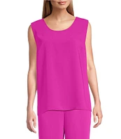 Caroline Rose Matte Crepe Scoop Neck Sleeveless Tank Top