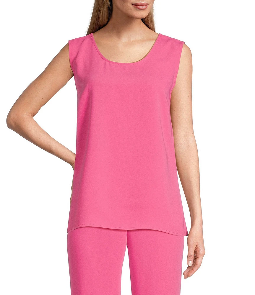 Caroline Rose Matte Crepe Scoop Neck Sleeveless Tank Top