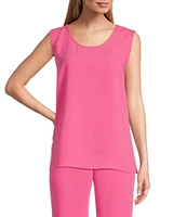 Caroline Rose Matte Crepe Scoop Neck Sleeveless Tank Top