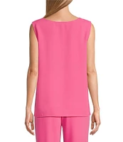 Caroline Rose Matte Crepe Scoop Neck Sleeveless Tank Top