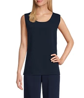 Caroline Rose Matte Crepe Scoop Neck Sleeveless Tank Top