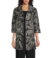 Caroline Rose Exotic Floral Embroidered Jacquard Spread Collar 3/4 Sleeve Statement Jacket
