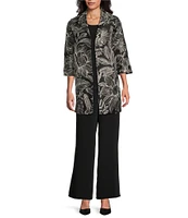 Caroline Rose Exotic Floral Embroidered Jacquard Spread Collar 3/4 Sleeve Statement Jacket