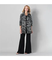 Caroline Rose Exotic Floral Embroidered Jacquard Spread Collar 3/4 Sleeve Statement Jacket
