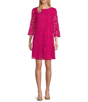 Caroline Rose Lace Round Neck 3/4 Sleeve Shift Dress