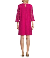 Caroline Rose Lace Round Neck 3/4 Sleeve Shift Dress