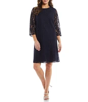 Caroline Rose Lace Round Neck 3/4 Sleeve Shift Dress