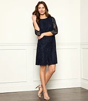 Caroline Rose Lace Round Neck 3/4 Sleeve Shift Dress